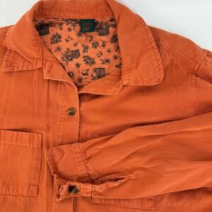 VTG Garden Gear Button Up Shirt Wns L Orange Cotton Canvas Utility Made In USA